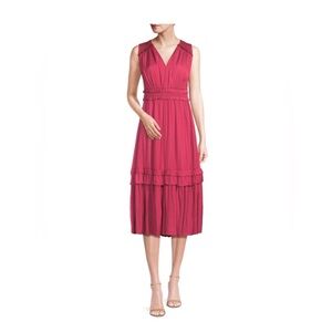 Tahari Pink Pleated Tiered Midi Dress brand new